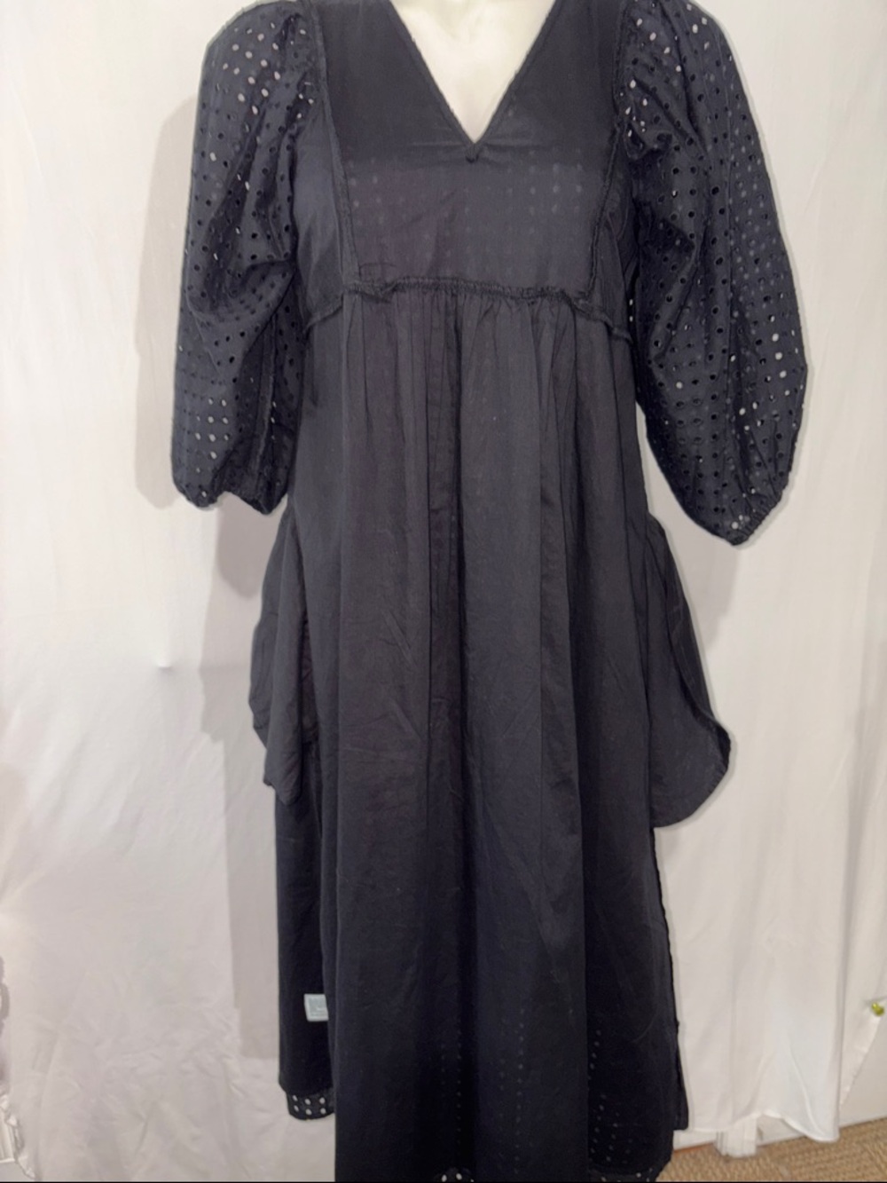 NWT A New Day  Black Eyelet V-Neck Puff Sleeve Midi Dress - Picture 7 of 12